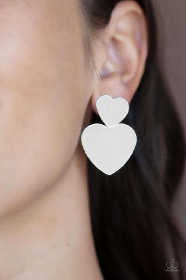 Heart-Racing Refinement - Silver - Paparazzi Earring Image