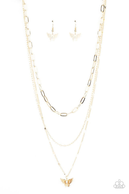 Bountiful Butterflies - Gold - Paparazzi Necklace Image