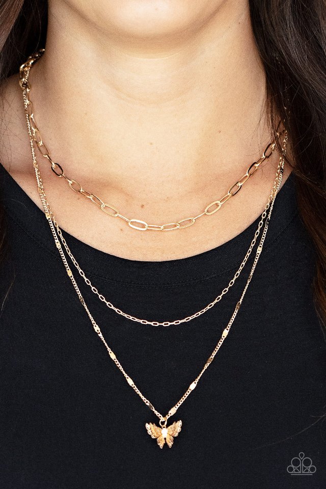 Bountiful Butterflies - Gold - Paparazzi Necklace Image