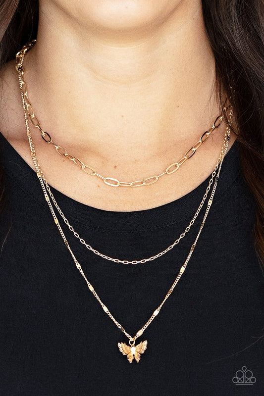 Bountiful Butterflies - Gold - Paparazzi Necklace Image