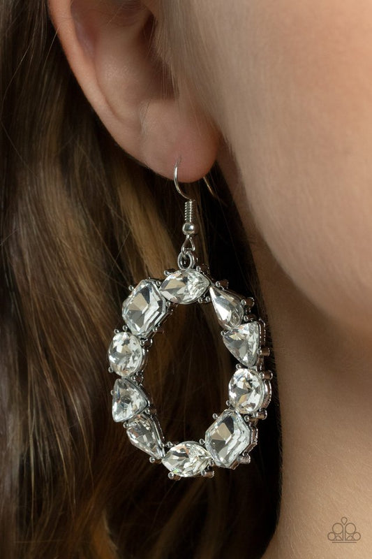 ​GLOWING in Circles - White Earring - Paparazzi Earring Image