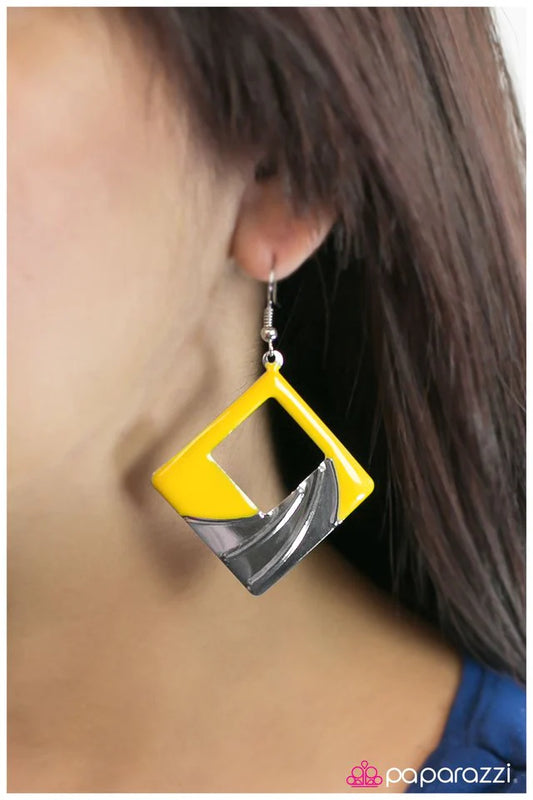 Paparazzi Earring ~ Square Dancin - Yellow