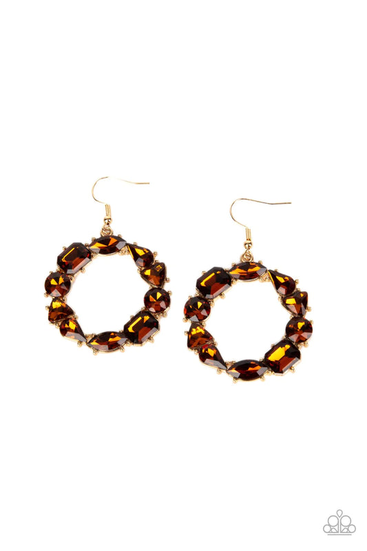 Paparazzi Earring ~ GLOWING in Circles - Brown