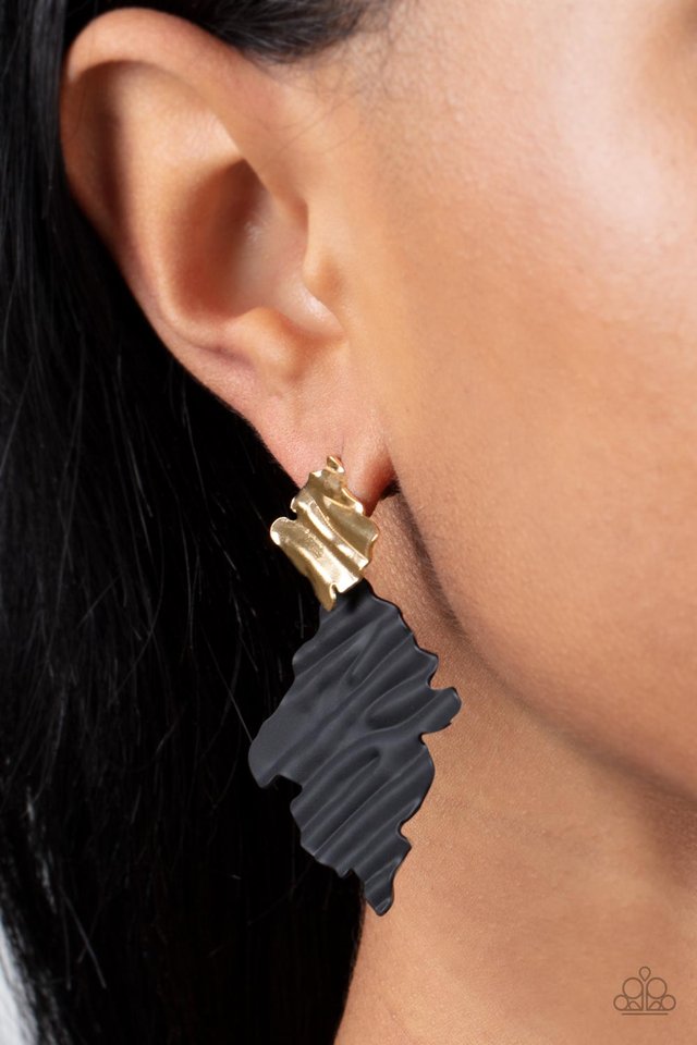 ​Crimped Couture - Gold - Paparazzi Earring Image