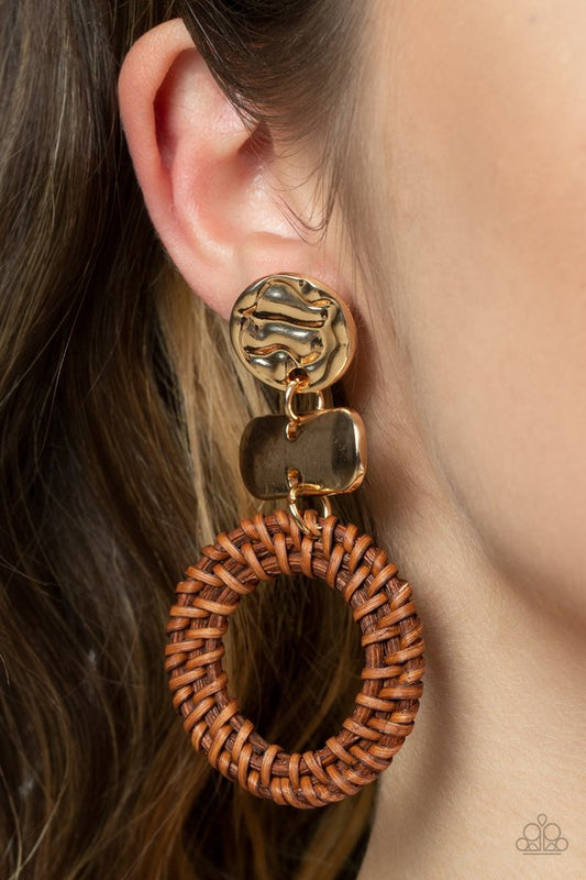 ​Woven Whimsicality - Gold - Paparazzi Earring Image