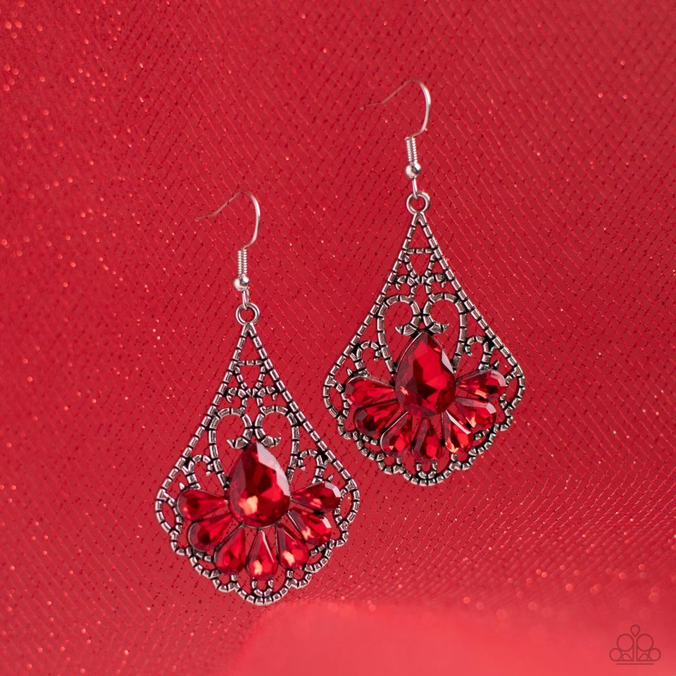 ​Exemplary Elegance - Red - Paparazzi Earring Image