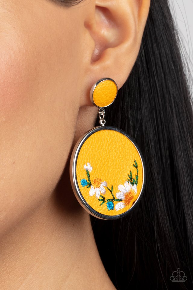 Embroidered Gardens - Yellow - Paparazzi Earring Image