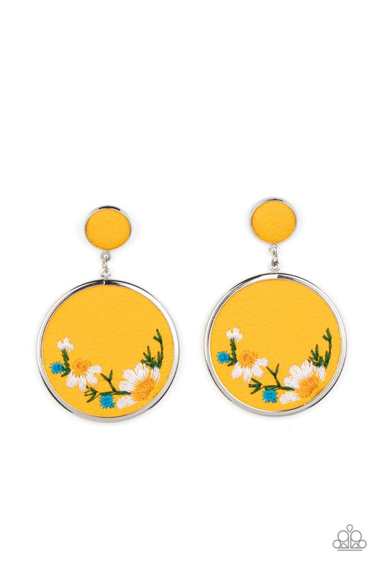 Embroidered Gardens - Yellow - Paparazzi Earring Image