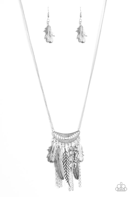 Paparazzi Necklace ~ Fiercely Feathered - Silver