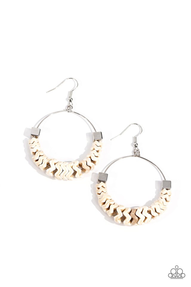 Capriciously Crimped - White - Paparazzi Earring Image