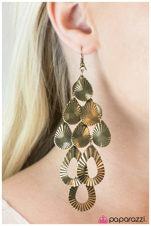 Paparazzi Earring ~ Climbing the Social Ladder - Brass