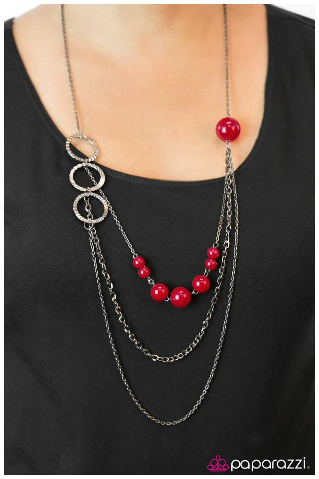 Paparazzi Necklace ~ You Are Crimping My Style - Red