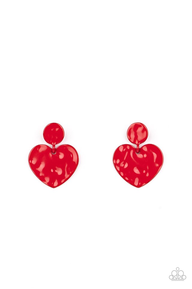 Just a Little Crush - Red - Paparazzi Earring Image