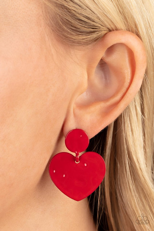 Just a Little Crush - Red - Paparazzi Earring Image