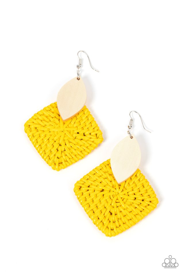 ​Sabbatical WEAVE - Yellow - Paparazzi Earring Image