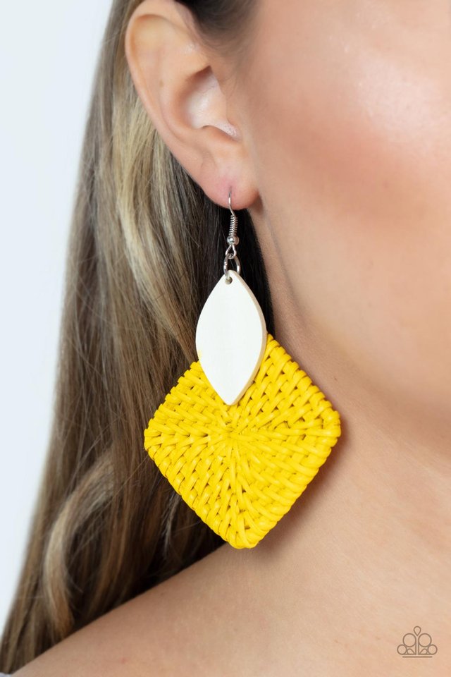 ​Sabbatical WEAVE - Yellow - Paparazzi Earring Image