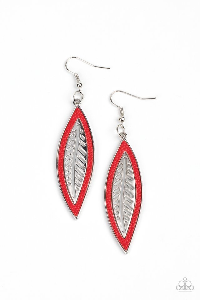 Leather Lagoon - Red - Paparazzi Earring Image