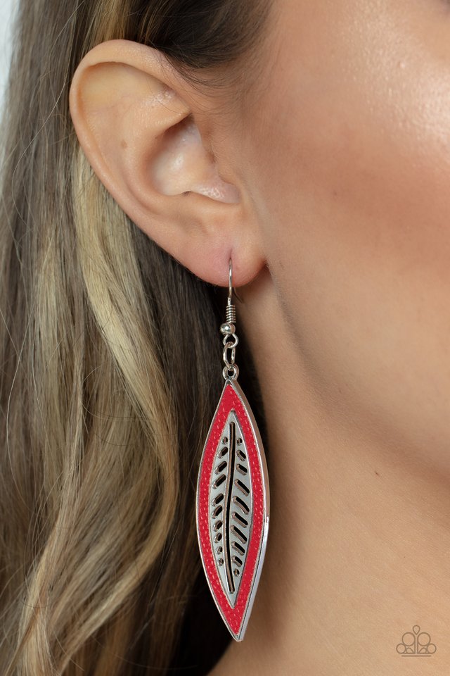 Leather Lagoon - Red - Paparazzi Earring Image