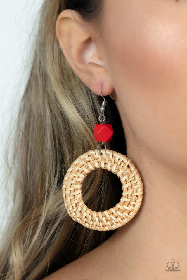 ​Wildly Wicker - Red - Paparazzi Earring Image