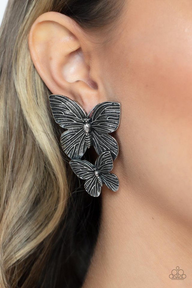 Blushing Butterflies - Silver - Paparazzi Earring Image