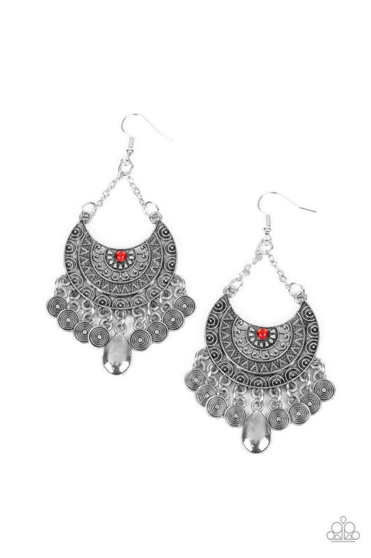 ​Lunar Allure - Red - Paparazzi Earring Image