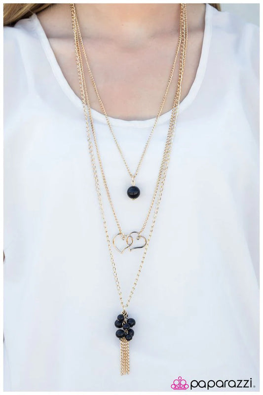 Paparazzi Necklace ~ Two Hearts Beat As One - Black