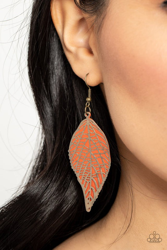 ​Leafy Luxury - Orange - Paparazzi Earring Image