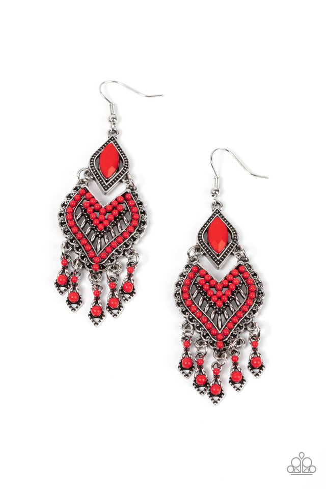 ​Dearly Debonair - Red - Paparazzi Earring Image