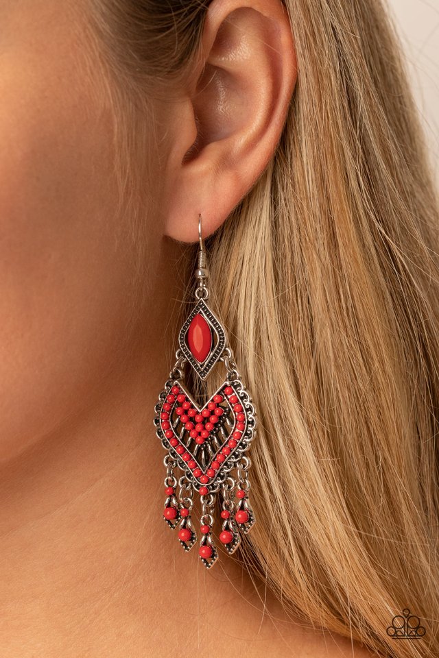 ​Dearly Debonair - Red - Paparazzi Earring Image