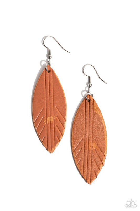 Leather Lounge - Brown - Paparazzi Earring Image