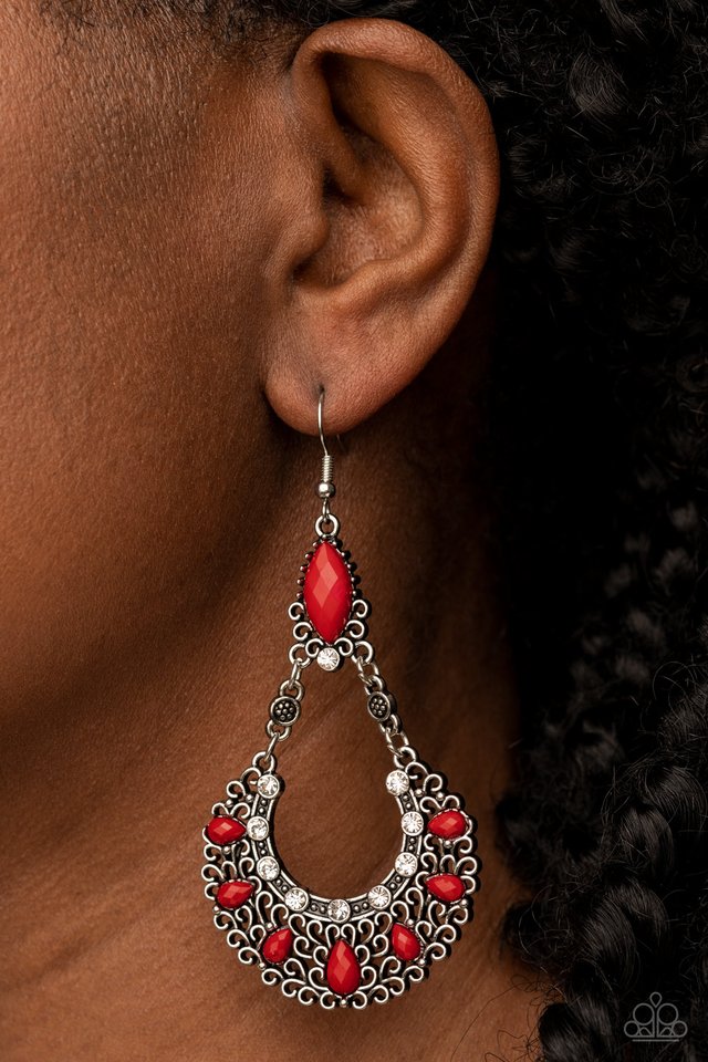 Fluent in Florals - Red - Paparazzi Earring Image