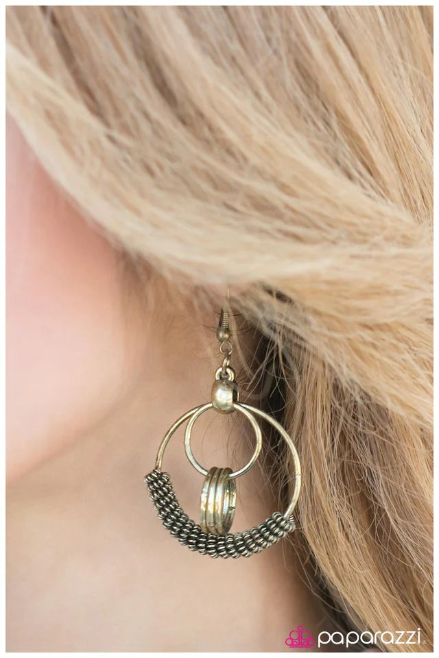 Paparazzi Earring ~ Ring Me Up - Brass