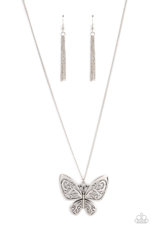 Paparazzi Necklace ~ Butterfly Boutique - Silver
