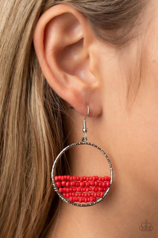 Head-Over-Horizons - Red - Paparazzi Earring Image