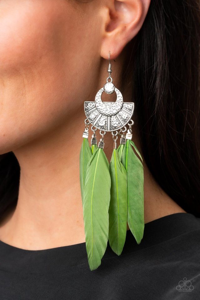 Plume Paradise - Green - Paparazzi Earring Image