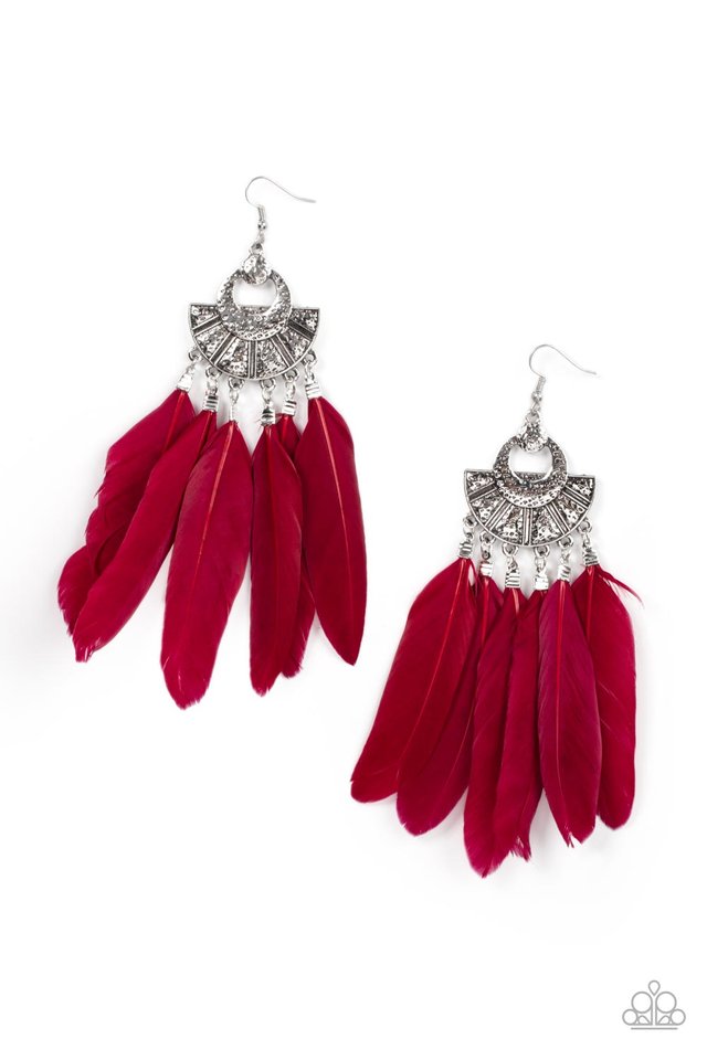 ​Plume Paradise - Red - Paparazzi Earring Image