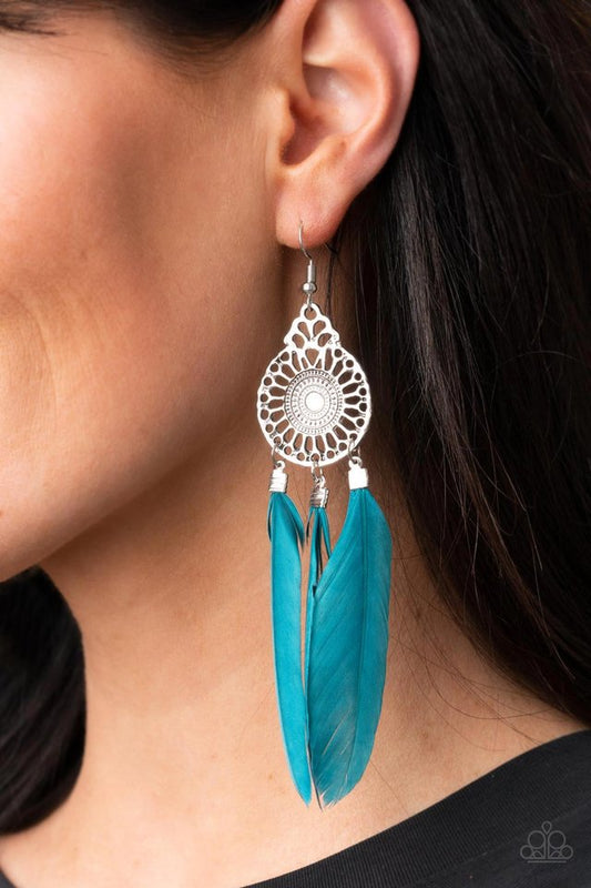 Pretty in PLUMES - Blue - Paparazzi Earring Image