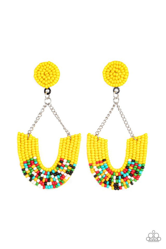 Make it RAINBOW - Yellow - Paparazzi Earring Image