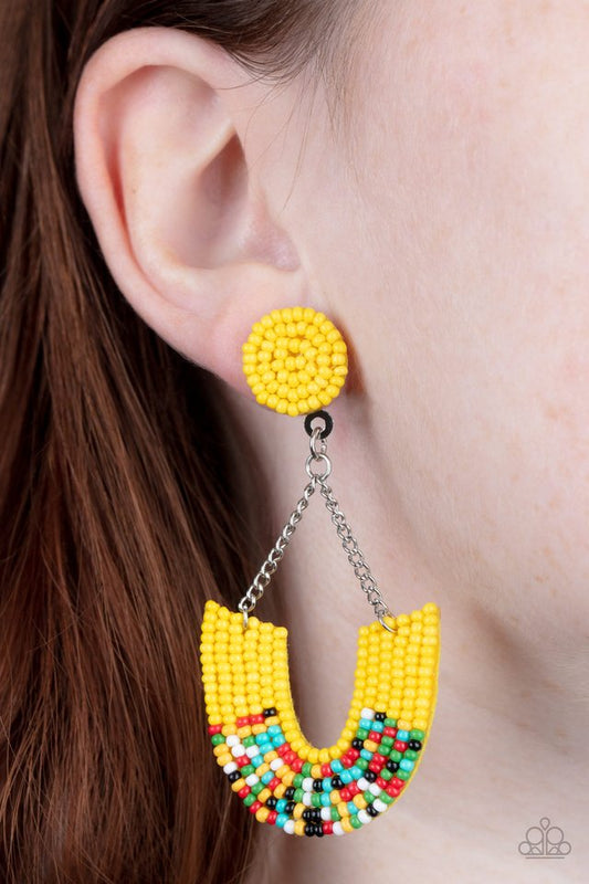 Make it RAINBOW - Yellow - Paparazzi Earring Image