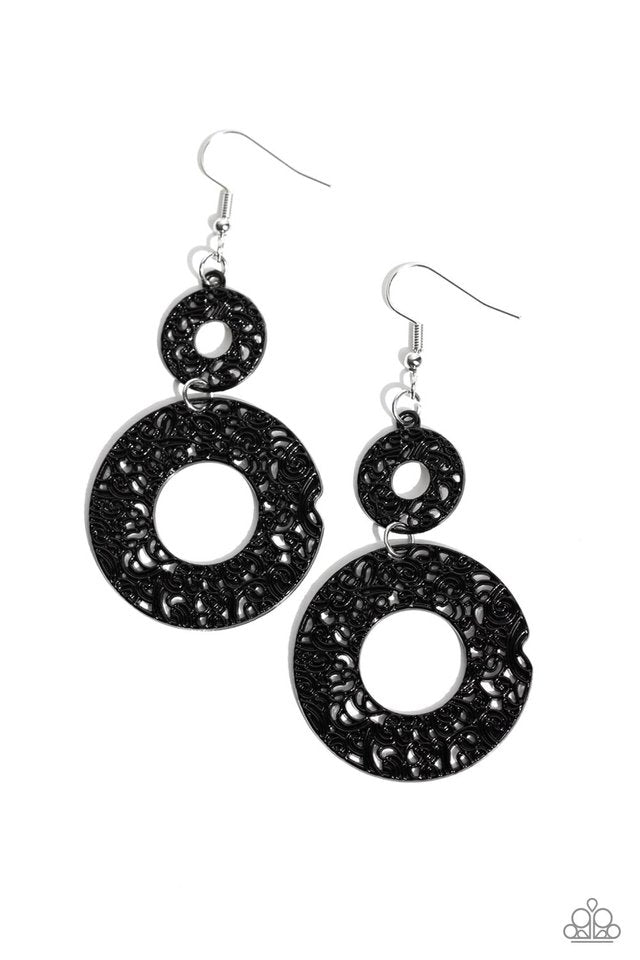 Cabo Courtyard - Black - Paparazzi Earring Image