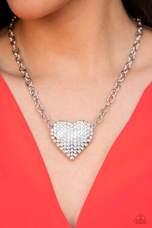 Paparazzi Necklace ~ Heartbreakingly Blingy - White