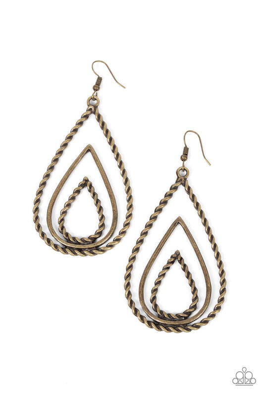 Paparazzi Earring ~ Tastefully Twisty - Brass