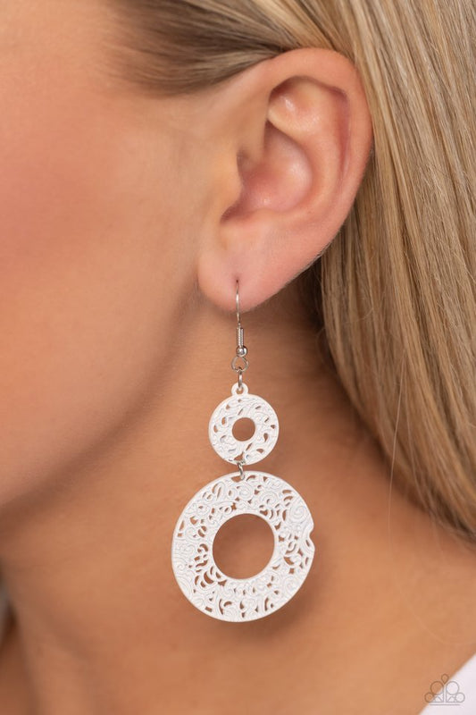 Cabo Courtyard - White - Paparazzi Earring Image