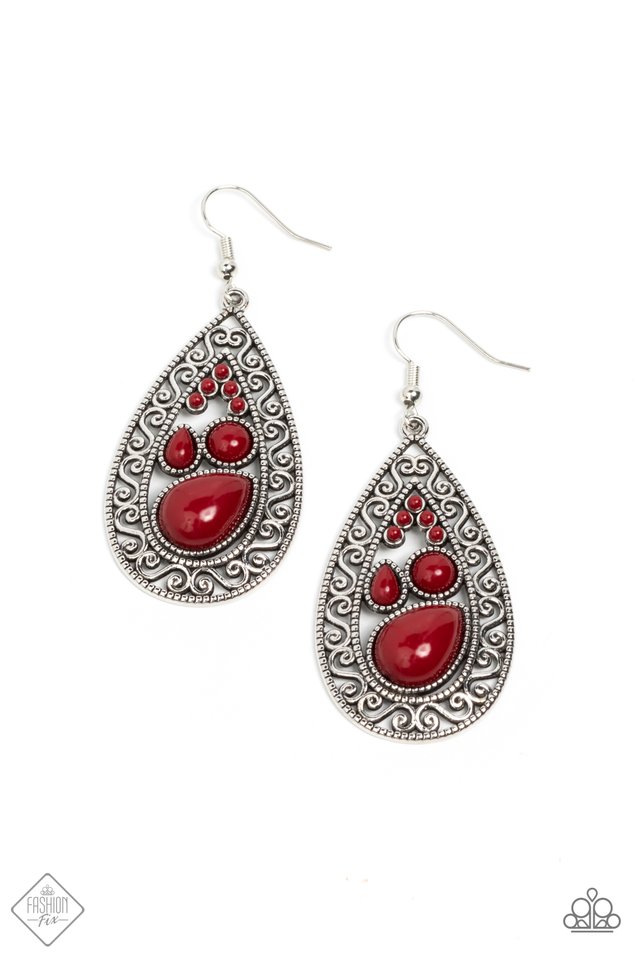 Nautical Daydream - Red - Paparazzi Earring Image