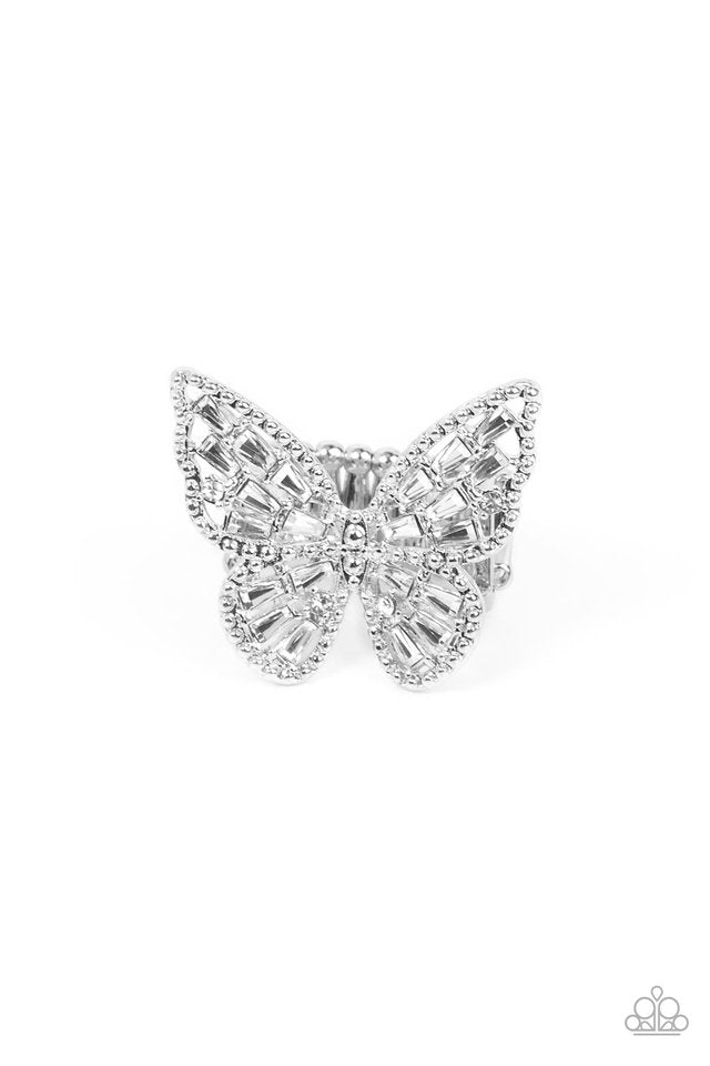 Bright-Eyed Butterfly - White - Paparazzi Ring Image