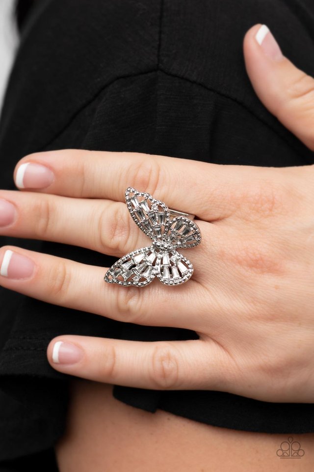 Bright-Eyed Butterfly - White - Paparazzi Ring Image