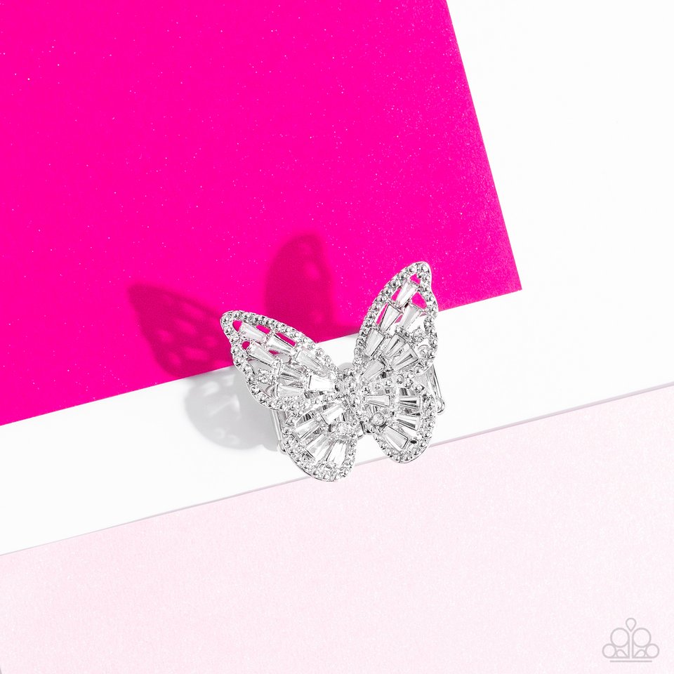 Bright-Eyed Butterfly - White - Paparazzi Ring Image