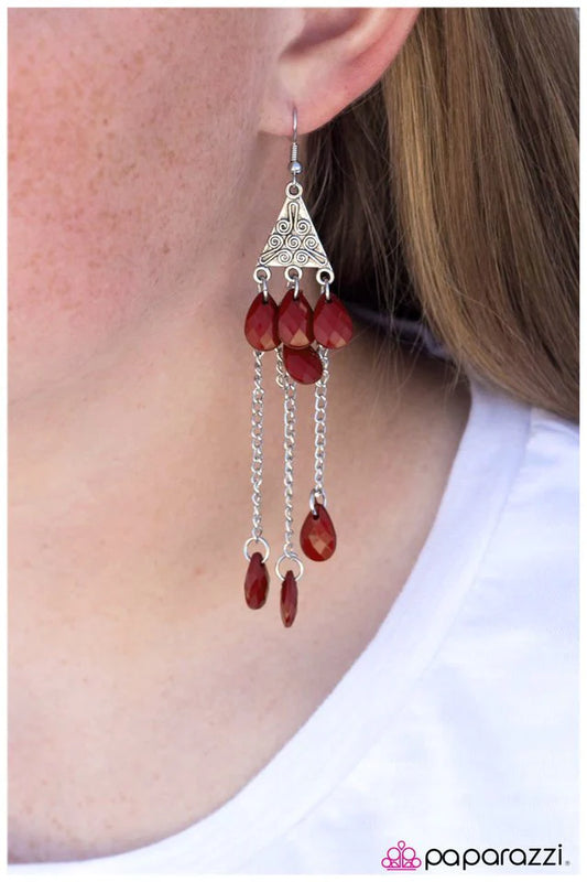 Paparazzi Earring ~ Egyptian Pyramids - Red