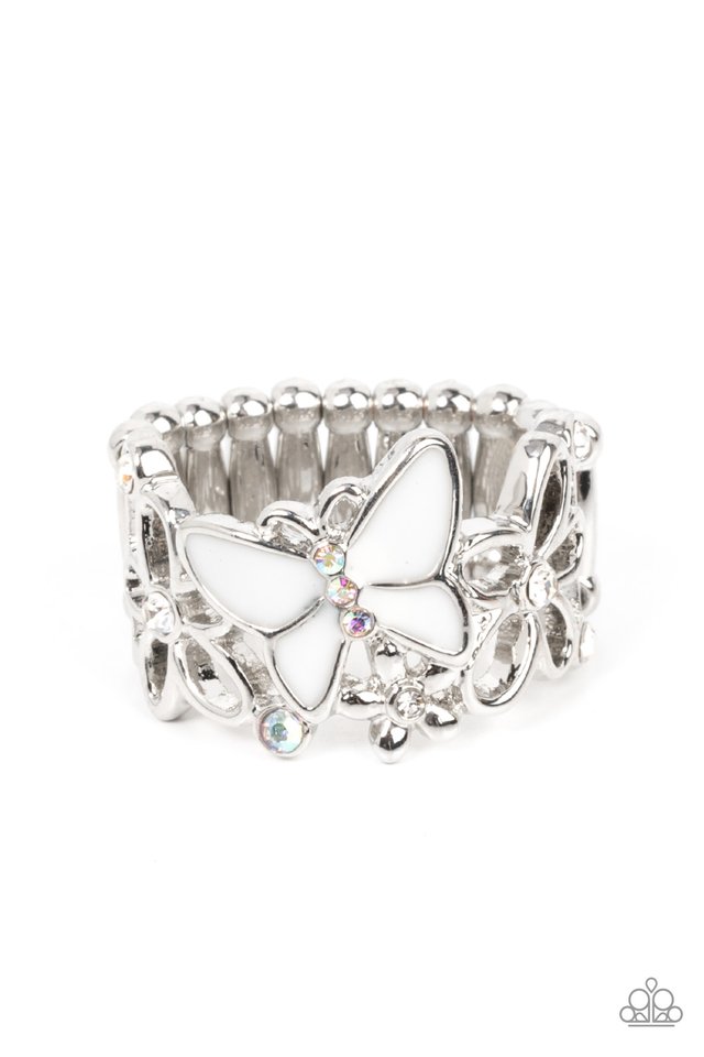 All FLUTTERED Up - White - Paparazzi Ring Image