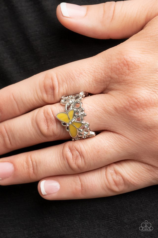 All FLUTTERED Up - Yellow - Paparazzi Ring Image